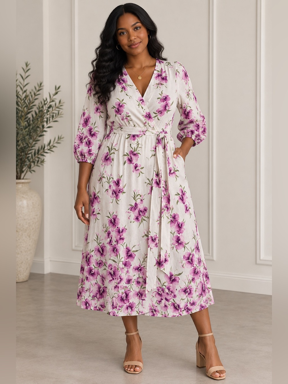 Harlow Rose Floral Wrap Midi Dress NWT